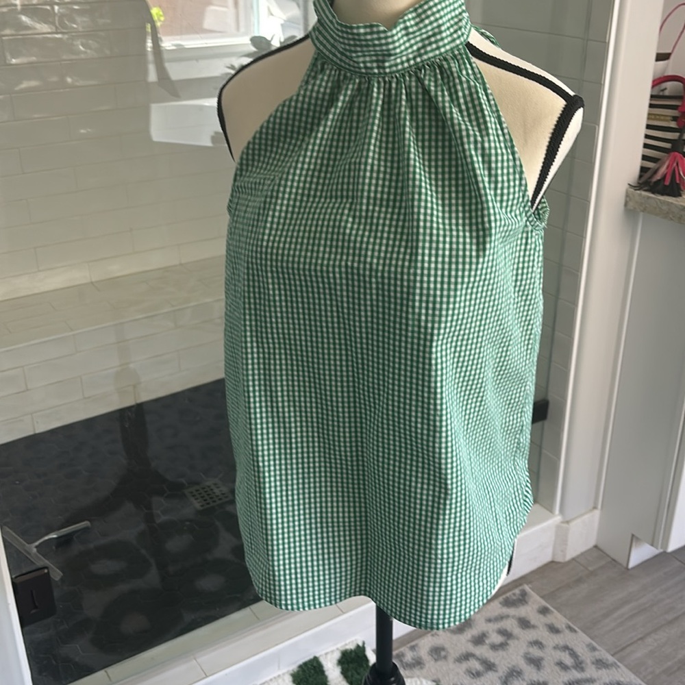 J. Crew Green gingham sleeveless blouse